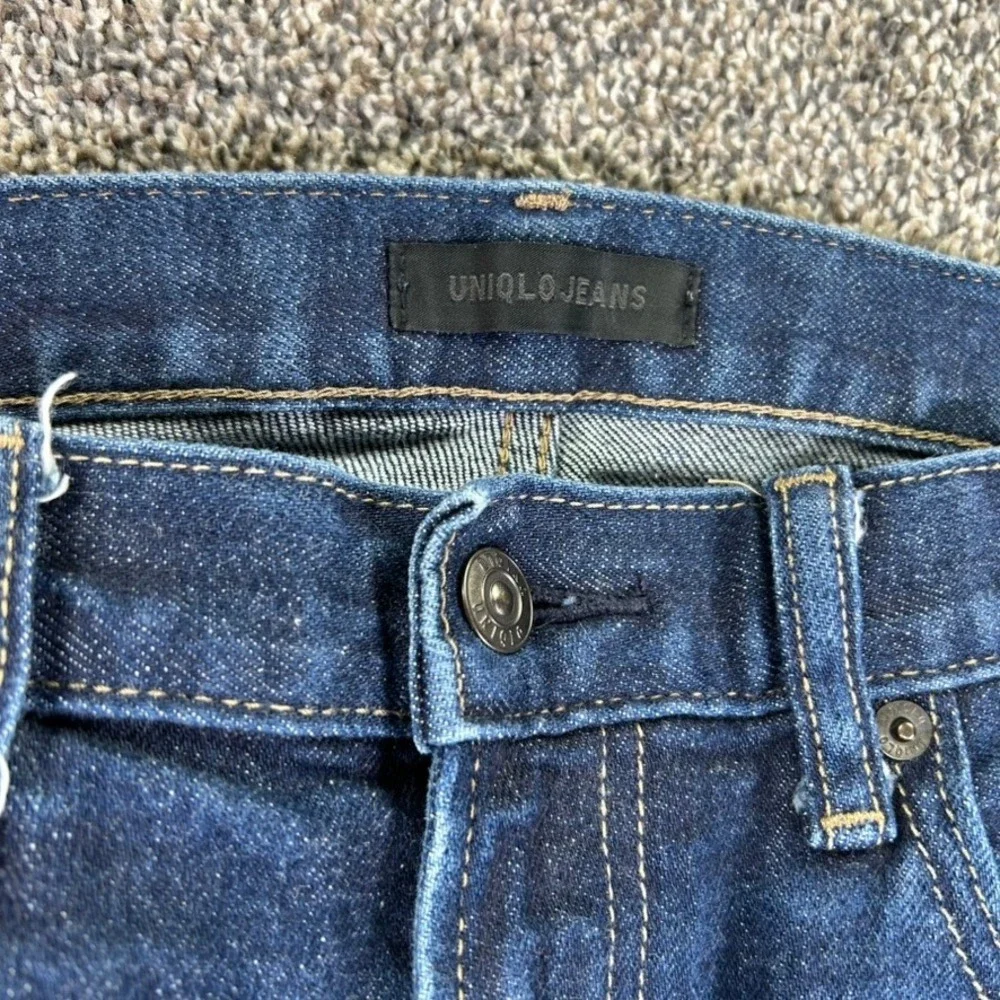 Uniqlo Kaihara Selvedge Indigo Blue Denim Jeans Men 31x32 Slim Straight Low Rise
